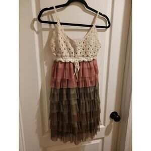 J Gee Women's Sleeveless Boho Ombre Dress  With Crochet Bodice And Straps Size M